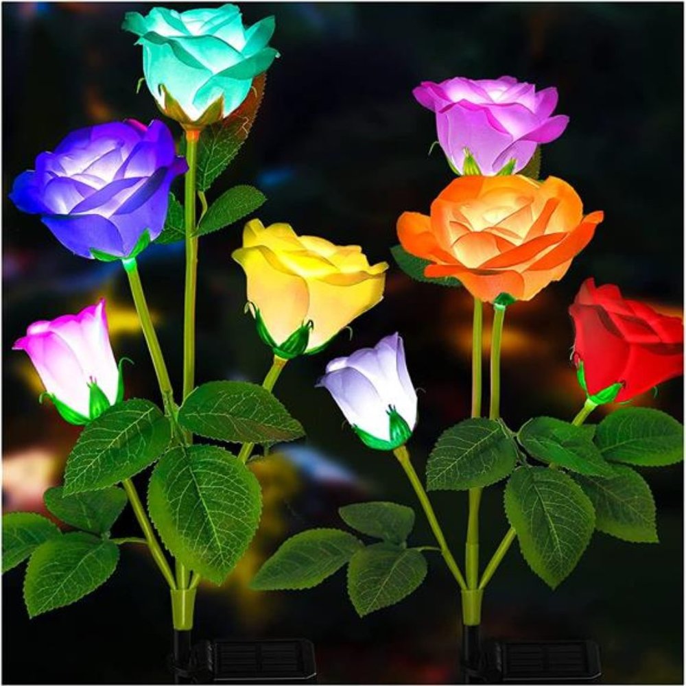 Solar Garden Light -  Solar Light Outdoor, 7-Color Changing Rose Light (2 Pack)